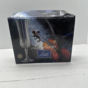 Longchamp 24% Lead Cristal d'Arques France Champagne Flute 4 1/4 oz Glasses Box